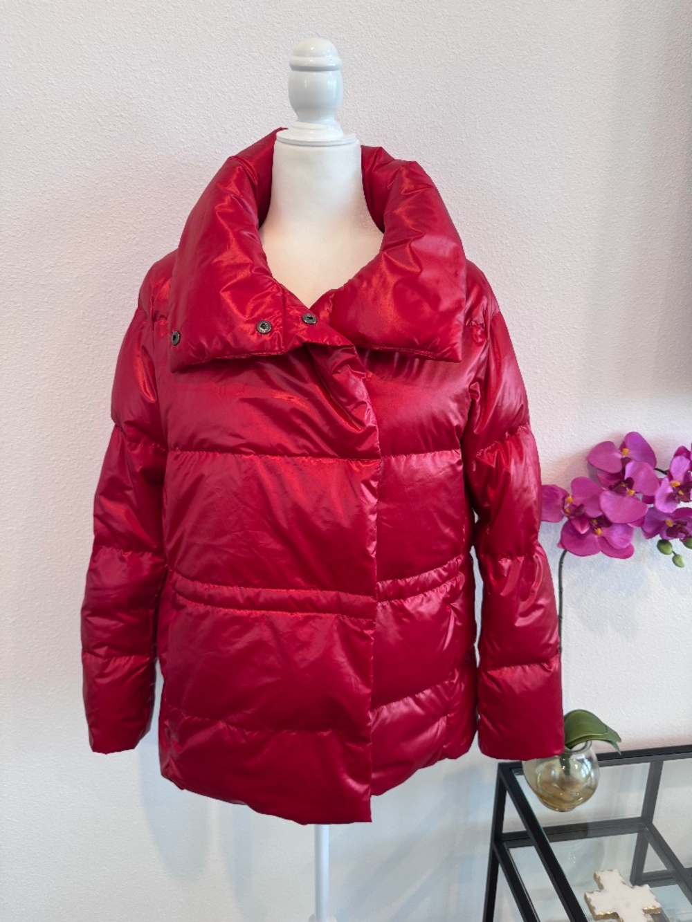 LANDS END Women’s Wrap Down Red High Finish Puffer Jacket/Coat Small
